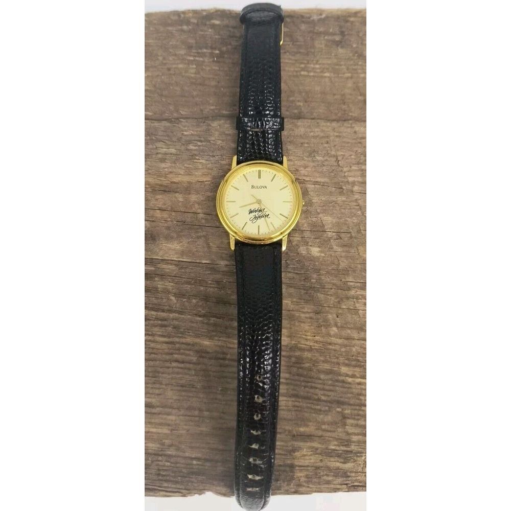 Bullova Classic 33mm "Working Together" Watch Gold Tone Black Leather - Picture 3 of 8